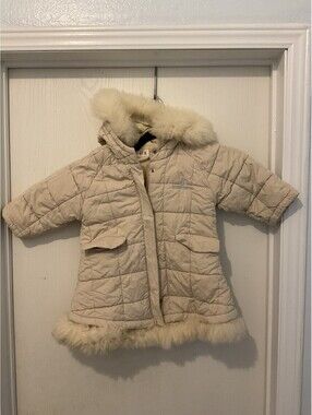Elle Poupon Vintage Girls Down Jacket Fur Trim Sz Medium